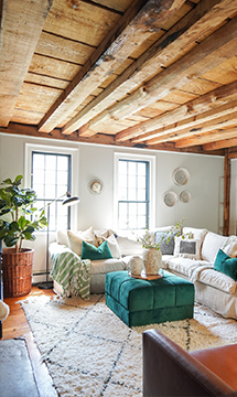 farmhouse look created with a shabby chic linen sofa cover