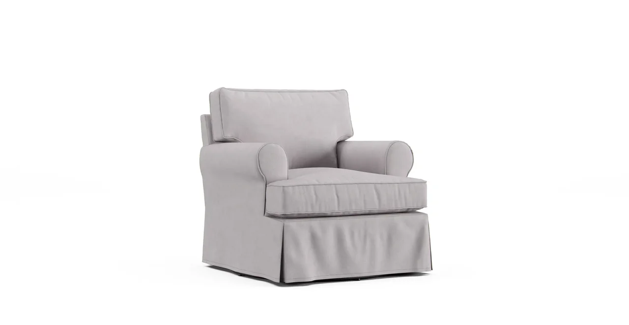 Buchanan Roll Arm Swivel Armchair Slipcover - Everyday Weave Pebble