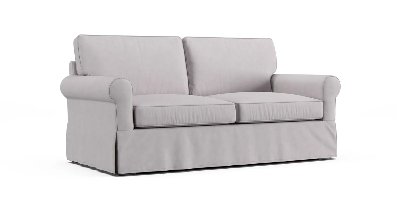 PB Buchanan Roll Arm Loveseat Slipcover - Everyday Weave Pebble