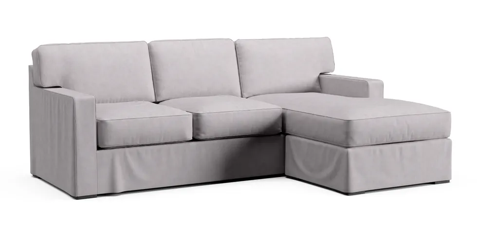 Taren II Reversible 93" Sofa / Chaise Sleeper With Storage Ottoman Slipcover - Everyday Weave Pebble